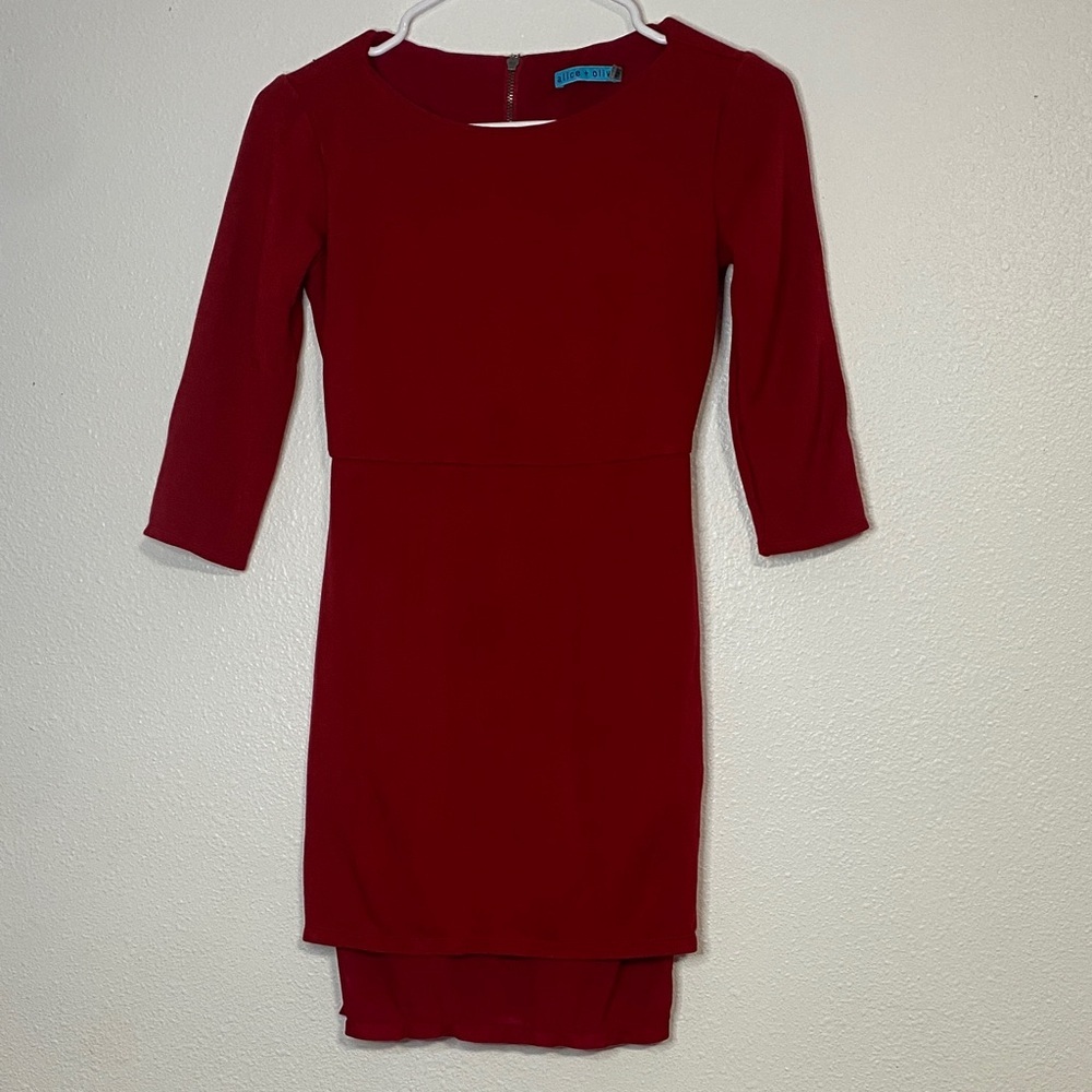 Alice + Olivia Bold Red Long Sleeve Dress red color size 0 shell Viscose & Nylon - Picture 3 of 16